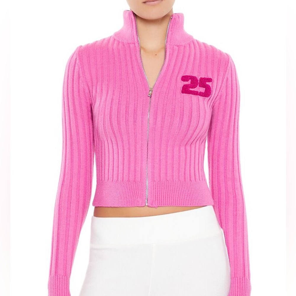 Pink Ribbed Zip-Up Sweater - Picture 4 of 5